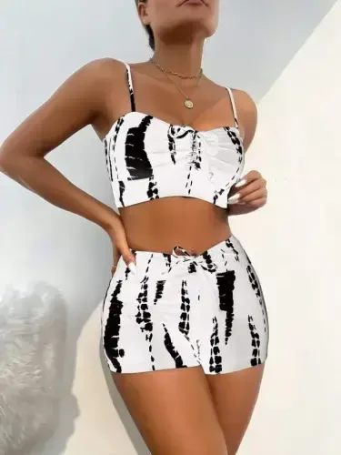 Women's Ruched Detail Tank Top & Mini Legging Set - 10