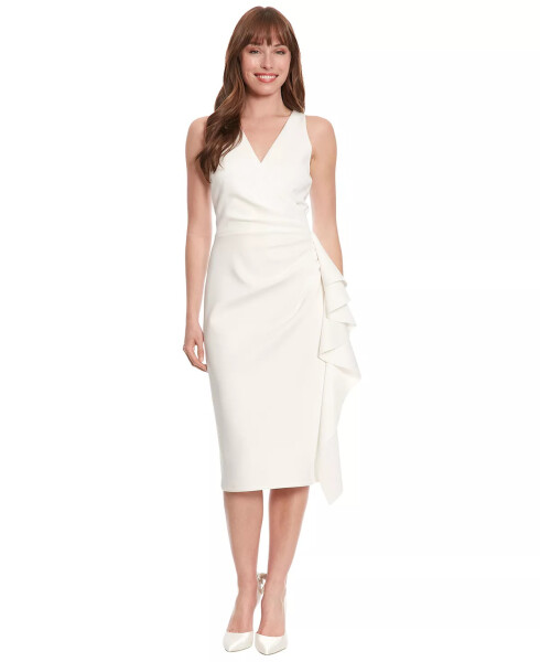 Women's Ruched Ruffled Sheath Dress Ivory - 1