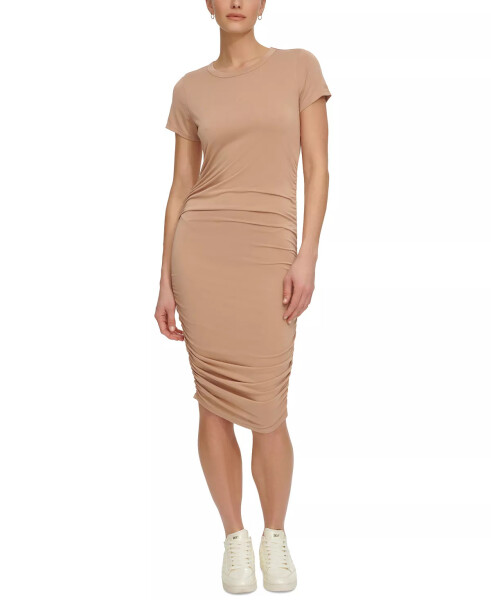 Women's Ruched Short-Sleeve Dress Praline - 1