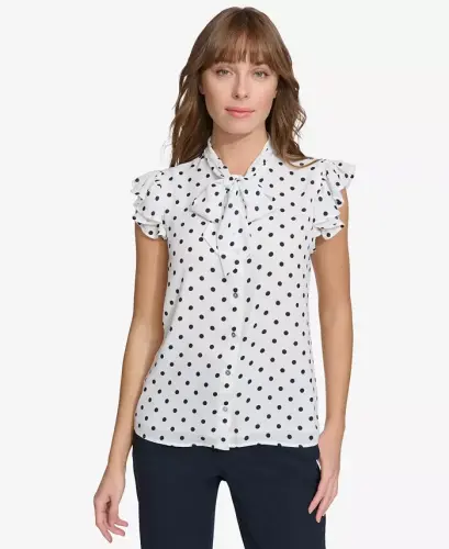 Women's Ruffle-Sleeve Bow Blouse 