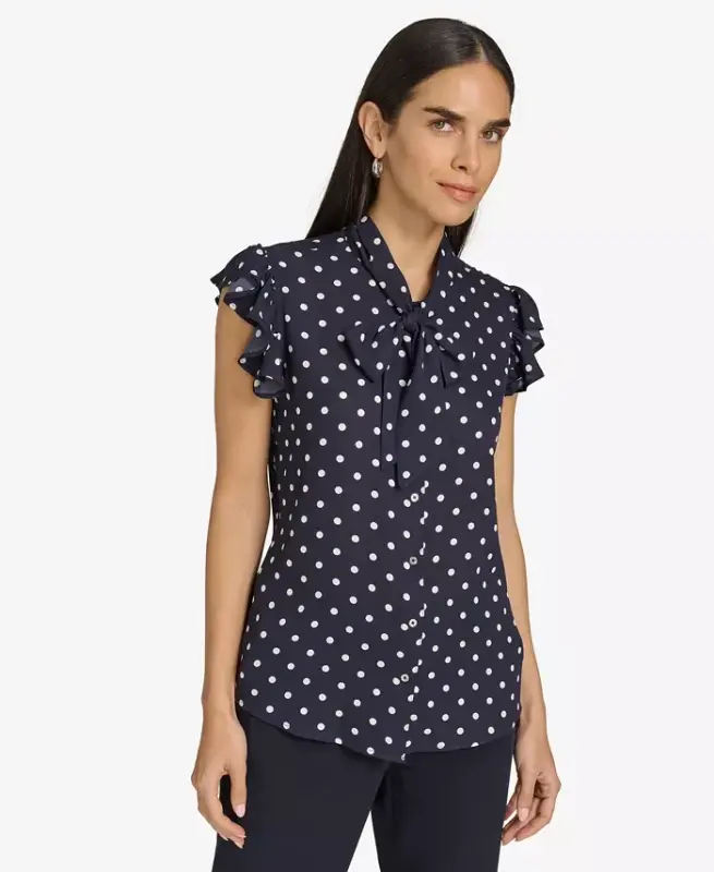 Women's Ruffle-Sleeve Bow Blouse - 1
