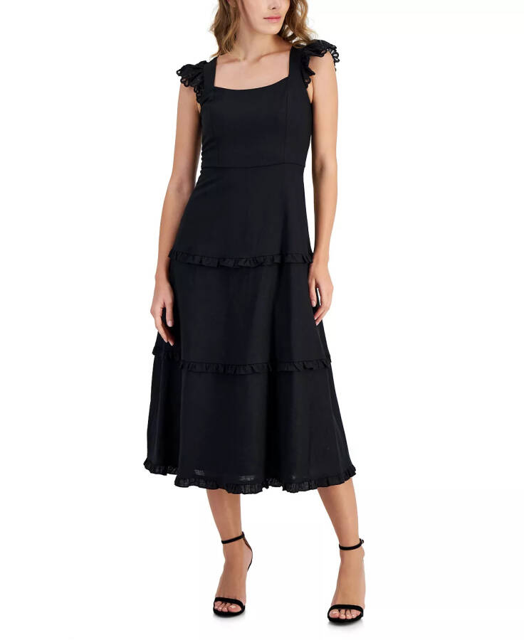 Women's Ruffle-Trimmed Tiered Midi Dress Anne Black - 1