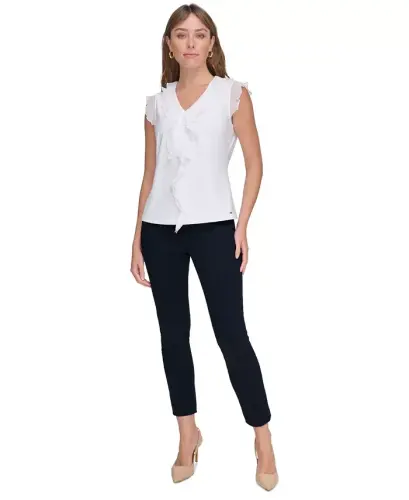 Women's Ruffled Mixed-Media Top - 5