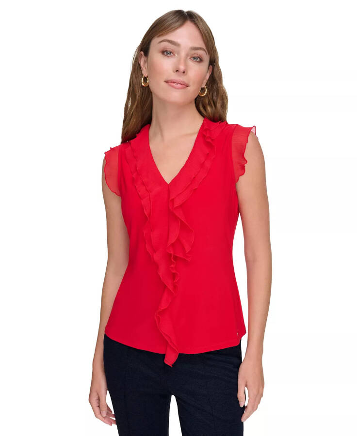 Women's Ruffled Mixed-Media Top - 1