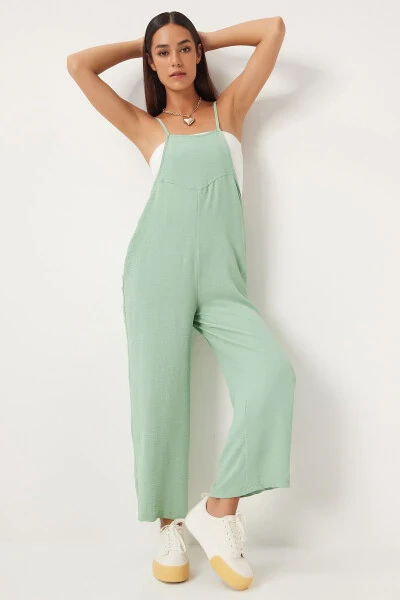 Women's Sage Green Pocket Gardener Dungarees DD00910 - HAPPINESS İSTANBUL