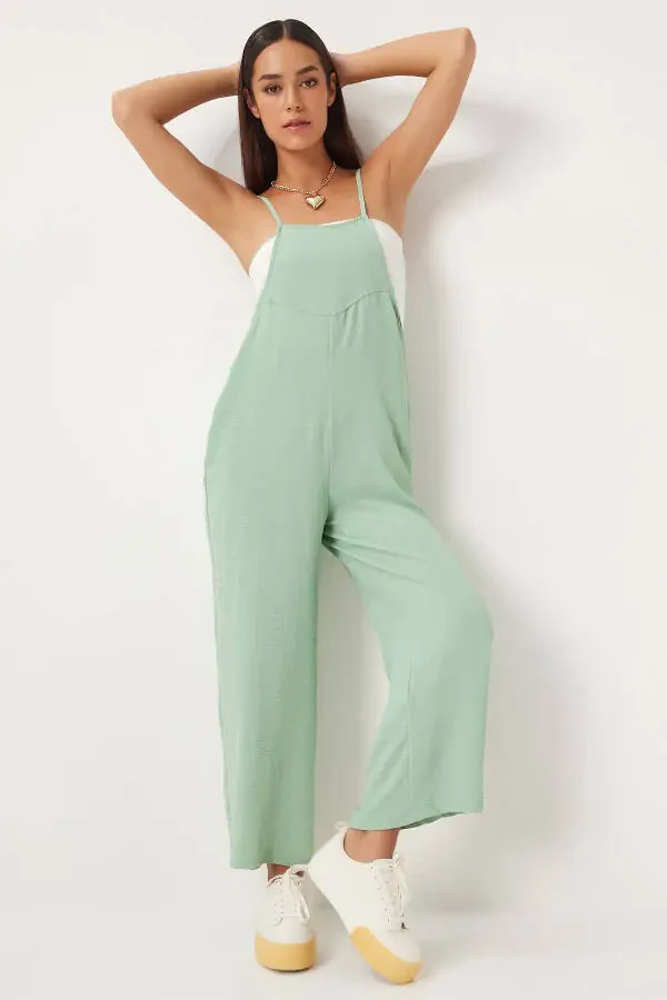 Women's Sage Green Pocket Gardener Dungarees DD00910 - 1