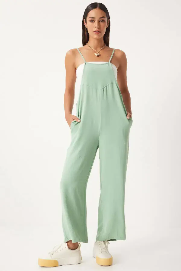 Women's Sage Green Pocket Gardener Dungarees DD00910 - 2