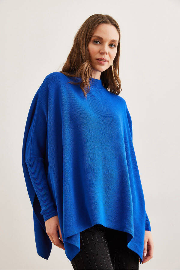 Women's Saks Blue Half Fisherman Poncho Knit Pullover - 4