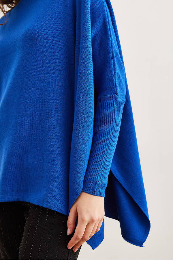 Women's Saks Blue Half Fisherman Poncho Knit Pullover - 5