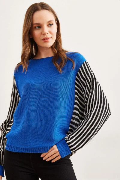 Women's Saks Blue Sleeve Detailed Knitted Pullover KZK-19000817 - OLALOOK (1)