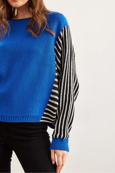 Women's Saks Blue Sleeve Detailed Knitted Pullover KZK-19000817 - 4