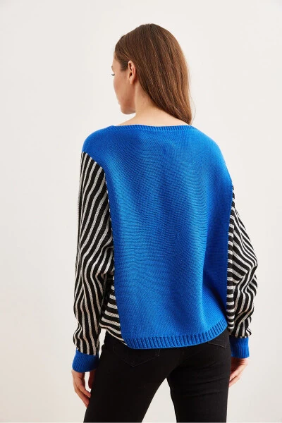 Women's Saks Blue Sleeve Detailed Knitted Pullover KZK-19000817 - 5