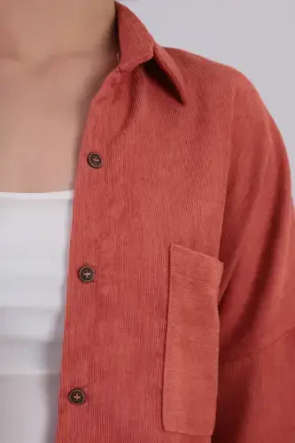 Women's Salmon Pocket Oversize Fine Corduroy Shirt ARM-24K001076 - ARMONIKA (1)