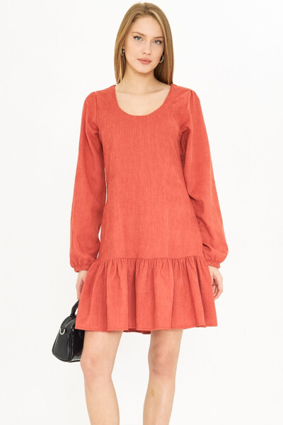 Women's Salmon U Neck Ruffle Hem Elasticated Sleeve - ARMONIKA