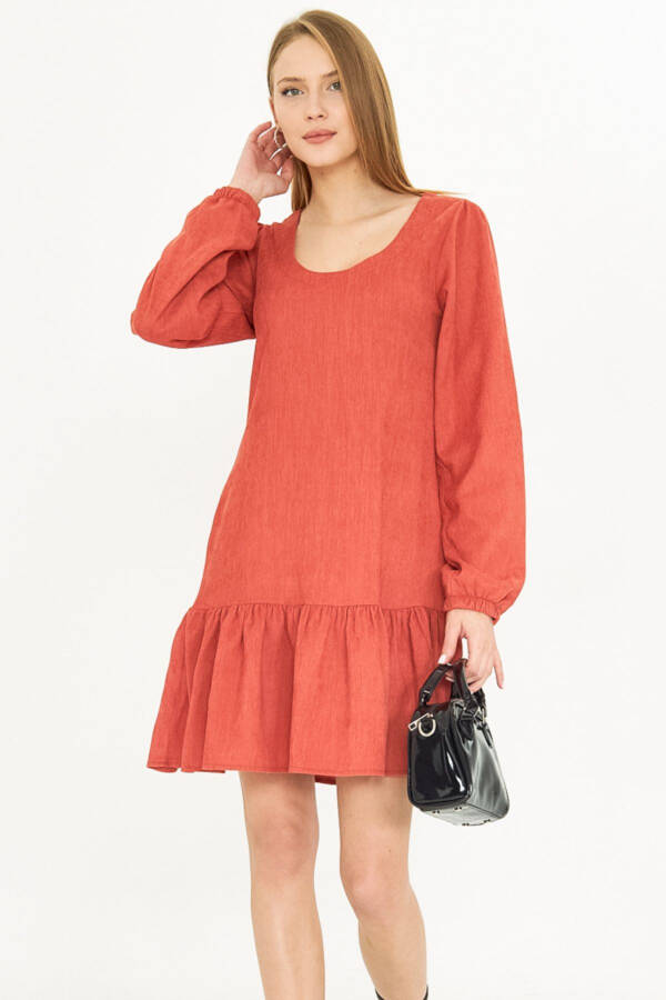 Women's Salmon U Neck Ruffle Hem Elasticated Sleeve - 3