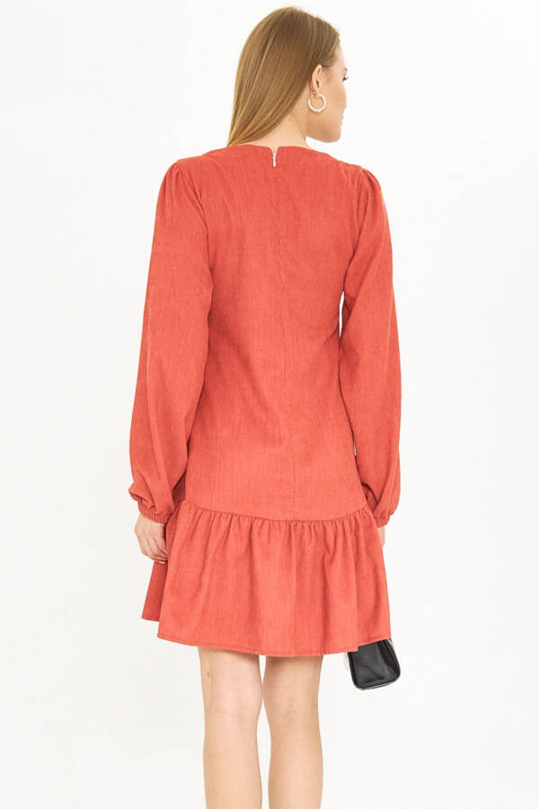 Women's Salmon U Neck Ruffle Hem Elasticated Sleeve - 4