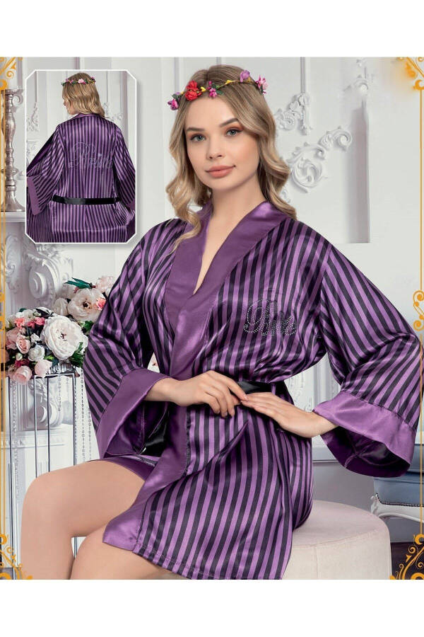 Women's Satin Bride Embroidered Bridal Robe - 1