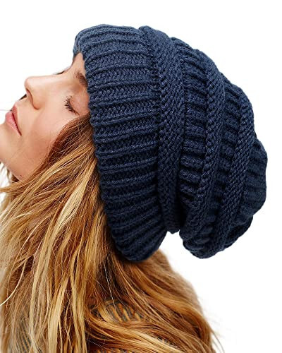 Womens Satin Lined Winter Beanie Hats Cable Knit Beanie for Men Silk Lining Thick Chunky Cap Soft Slouchy Warm Hat - 1