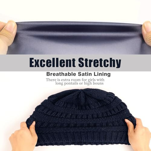 Womens Satin Lined Winter Beanie Hats Cable Knit Beanie for Men Silk Lining Thick Chunky Cap Soft Slouchy Warm Hat - 5