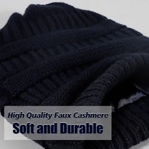 Women's Satin Lined Winter Beanie Hats Cable Knit Beanie for Men Silk Lining Thick Chunky Cap Soft Slouchy Warm Hat - 4
