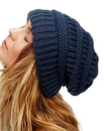 Women's Satin Lined Winter Beanie Hats Cable Knit Beanie for Men Silk Lining Thick Chunky Cap Soft Slouchy Warm Hat - 1