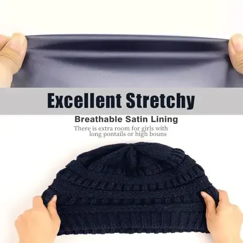 Women's Satin Lined Winter Beanie Hats Cable Knit Beanie for Men Silk Lining Thick Chunky Cap Soft Slouchy Warm Hat - 5