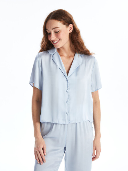 Women's Satin Pajama Set with Shirt Collar, Solid Color, Short Sleeves - 11