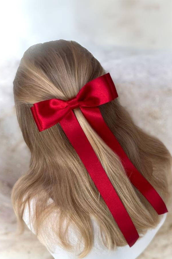 Women's Satin Ribbon Bow Automatic Clip - 2