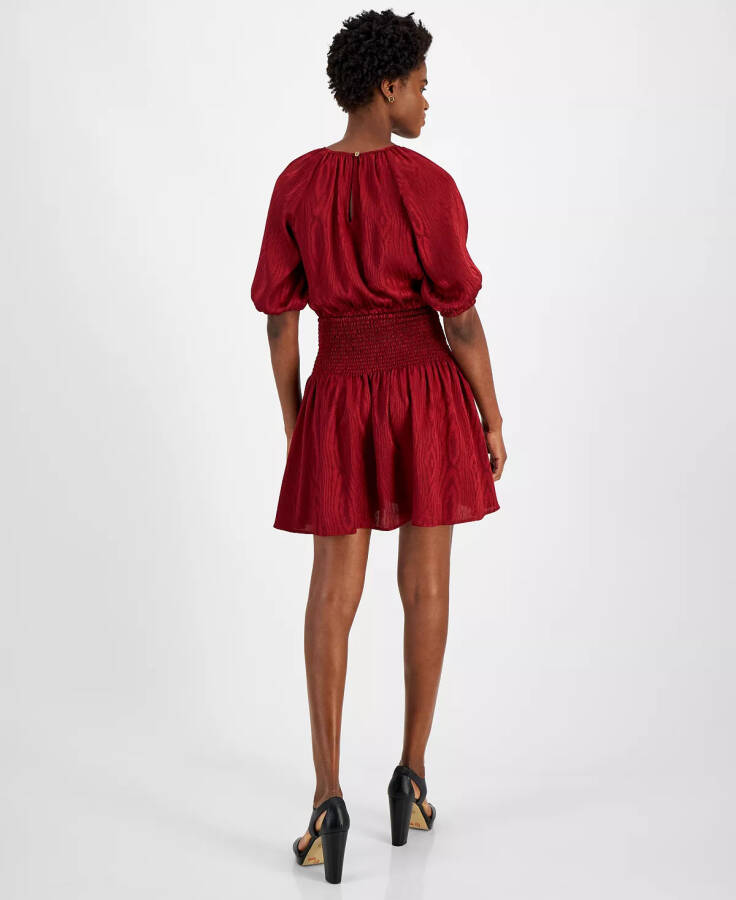 Women's Satin Smocked Mini Dress Dark Brandy - 2