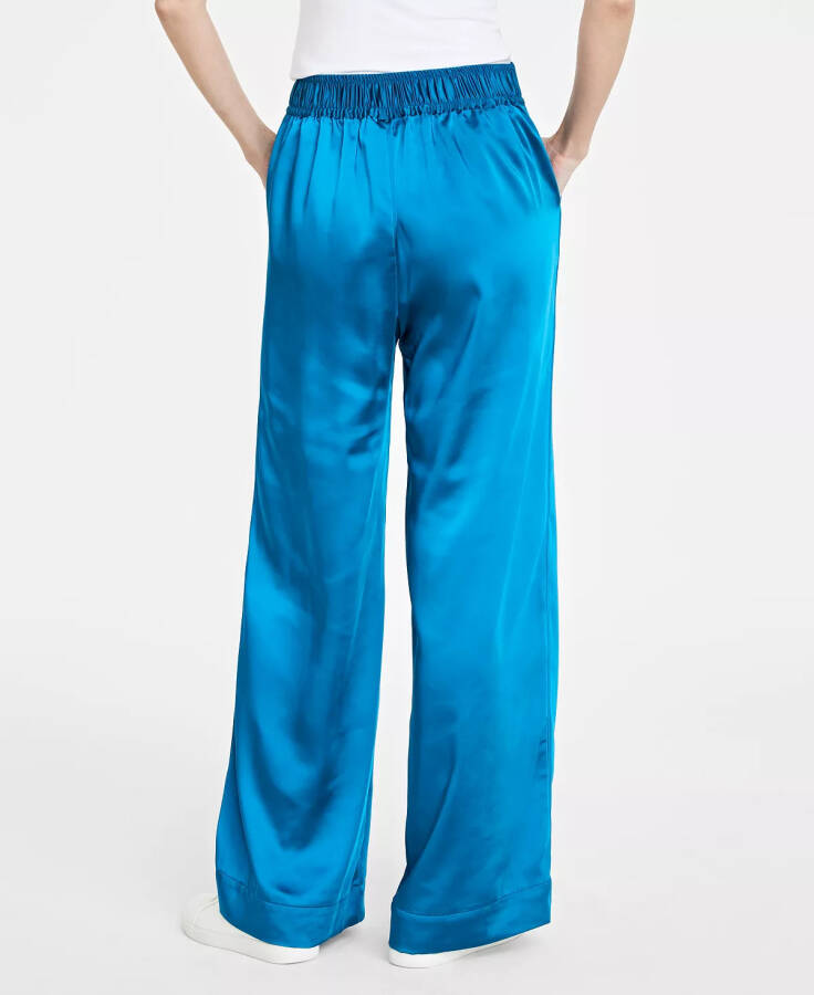 Women's Satin Wide-Leg Pajama Pants, Created for Modazone Blue Jade - 2