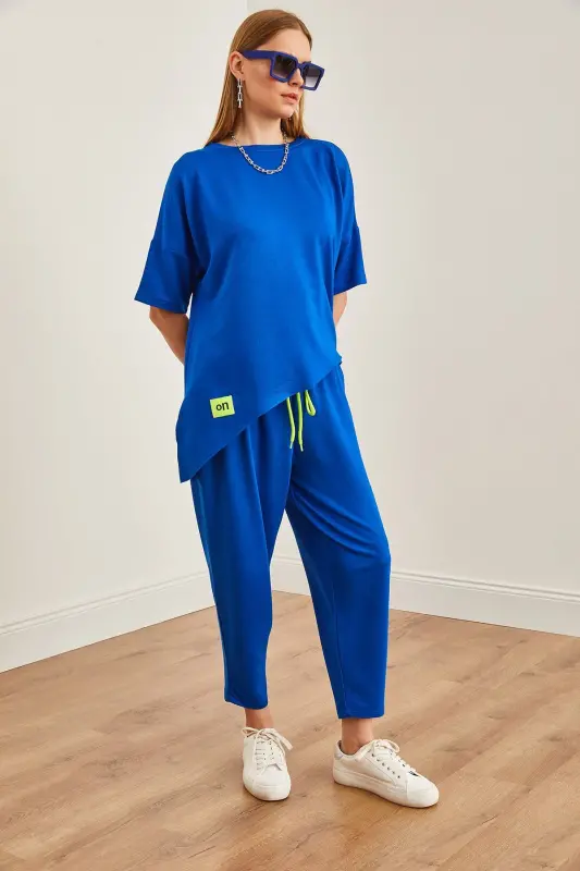 Women's Sax Blue Asymmetric Blouse Soft Touch Al - 2