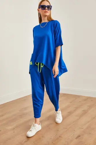 Women's Sax Blue Asymmetric Blouse Soft Touch Al - 5