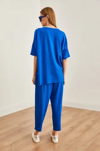 Women's Sax Blue Asymmetric Blouse Soft Touch Al - 6