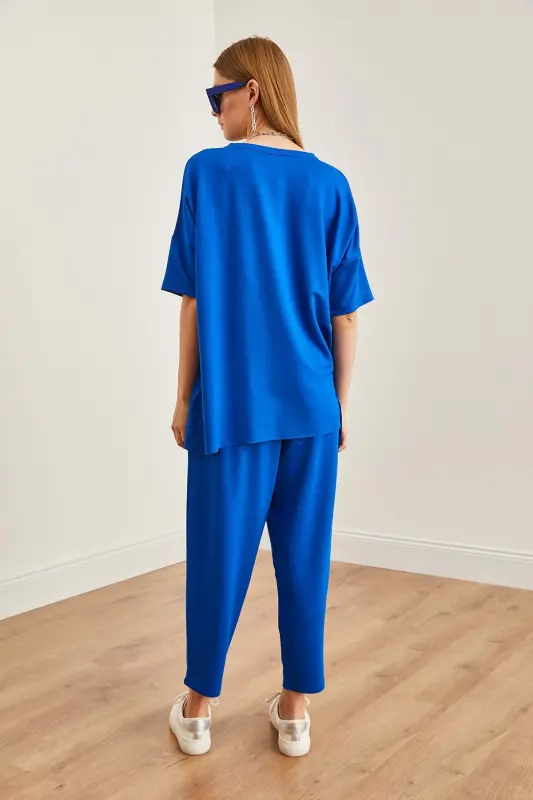 Women's Sax Blue Asymmetric Blouse Soft Touch Al - 6