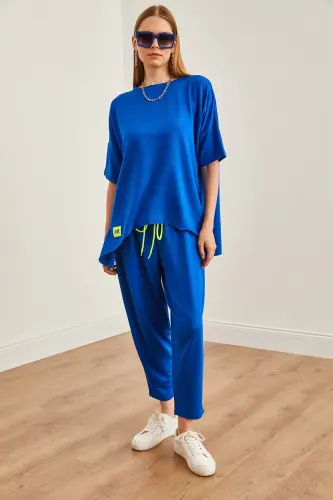 Women's Sax Blue Asymmetric Blouse Soft Touch Al - 3