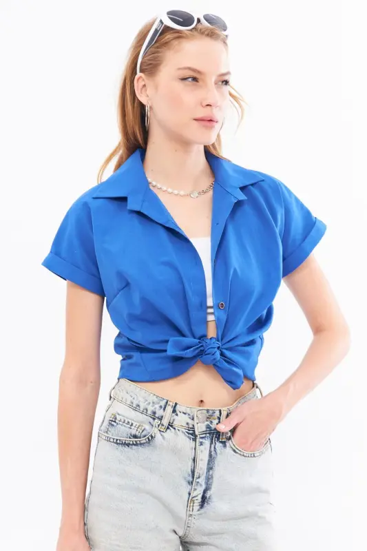 Women's Sax Short Sleeve Shirt ARM-19Y001065-Sax - 4