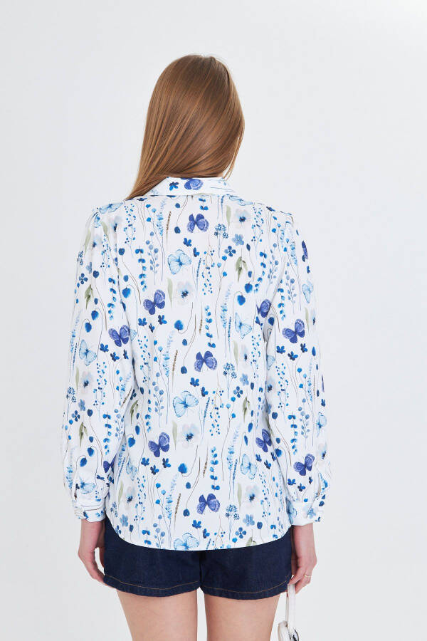 Women's Saxophone V-Neck Balloon Sleeve Patterned Shirt ARM-25Y - 4