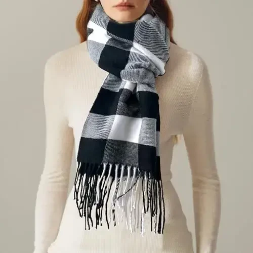 Women's Scarf Classic Tassel Plaid Super Soft Classic CasModazoneere Feel Fall Winter Scarves Tartan Warm Chunky Wrap Shawl - 2
