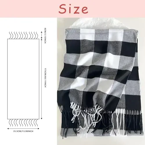Women's Scarf Classic Tassel Plaid Super Soft Classic CasModazoneere Feel Fall Winter Scarves Tartan Warm Chunky Wrap Shawl - 6