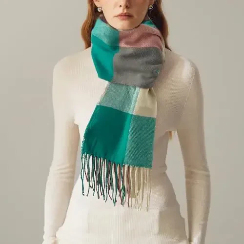 Women's Scarf Classic Tassel Plaid Super Soft Classic CasModazoneere Feel Fall Winter Scarves Tartan Warm Chunky Wrap Shawl - MODAZONE (1)