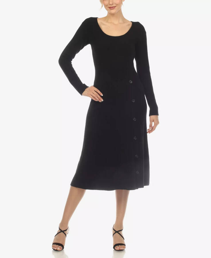 Women's Scoop Neck Fit and Flare Sweater Dress Black - 1