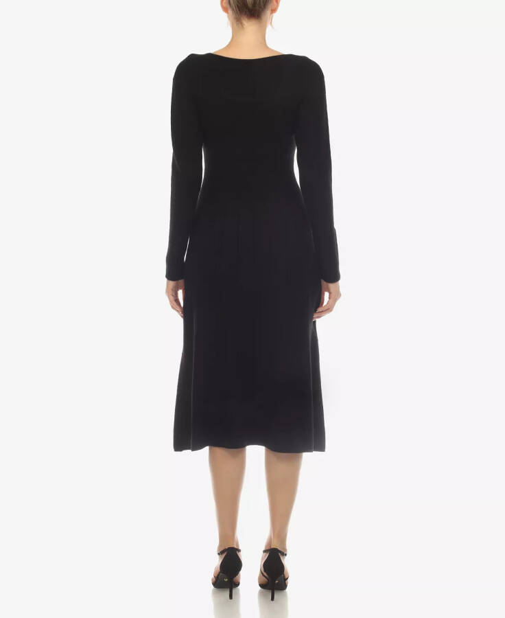 Women's Scoop Neck Fit and Flare Sweater Dress Black - 2