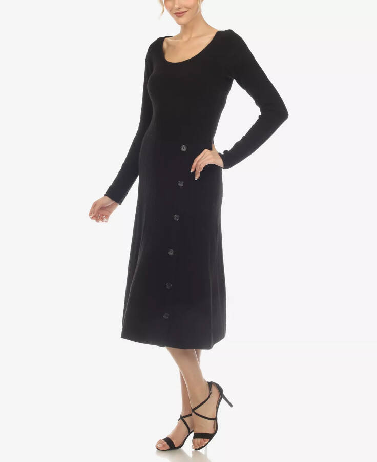 Women's Scoop Neck Fit and Flare Sweater Dress Black - 3