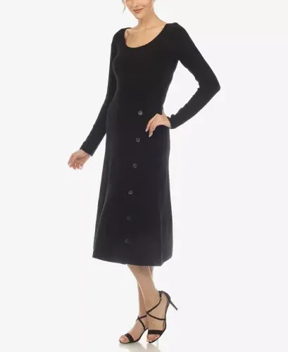 Women's Scoop Neck Fit and Flare Sweater Dress-Black - 3