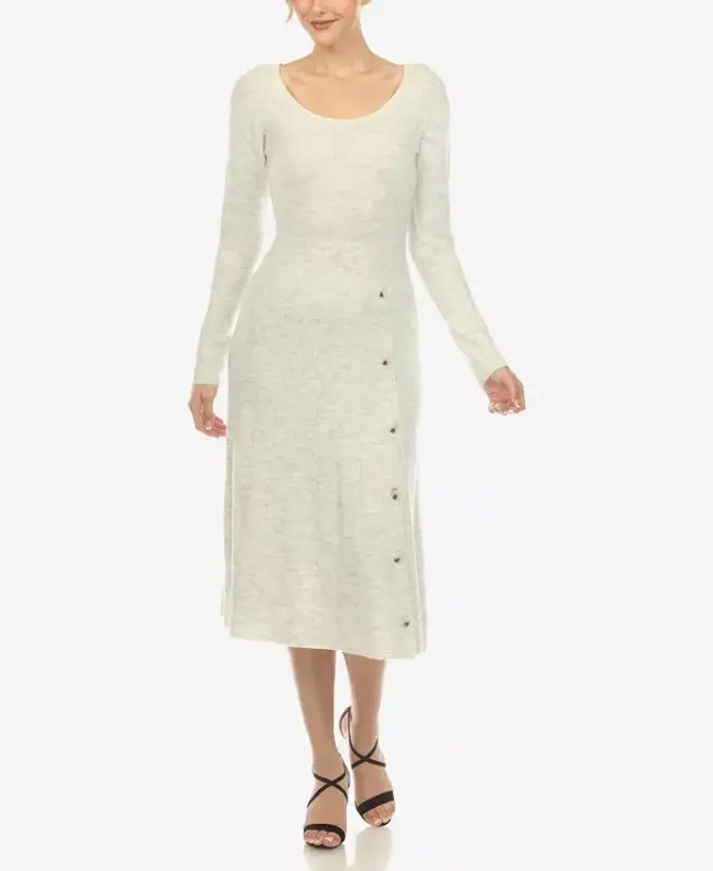Women's Scoop Neck Fit and Flare Sweater Dress-Heather Gray - WHITE MARK