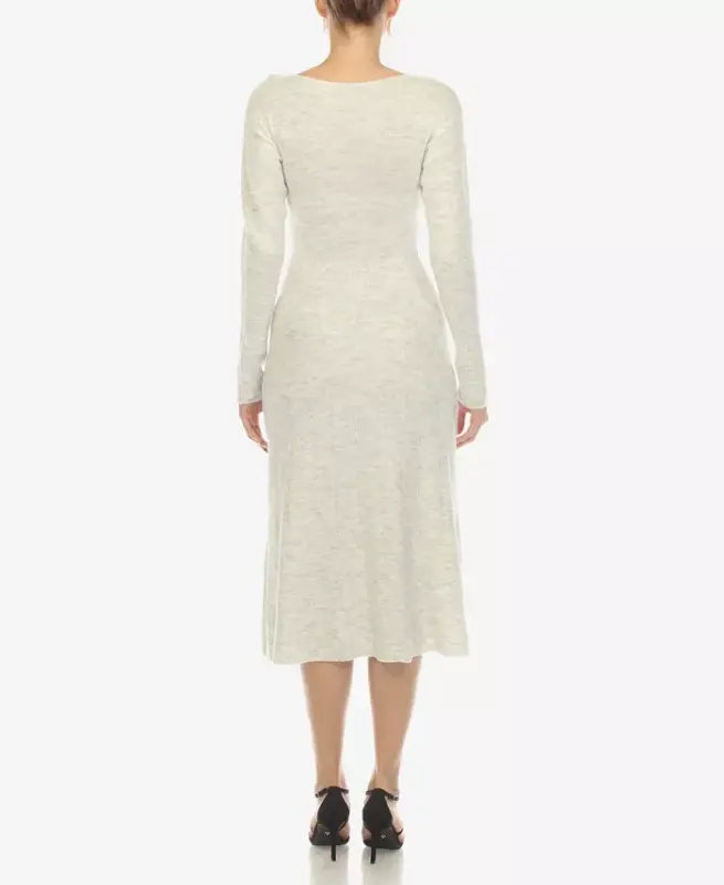 Women's Scoop Neck Fit and Flare Sweater Dress-Heather Gray - 2