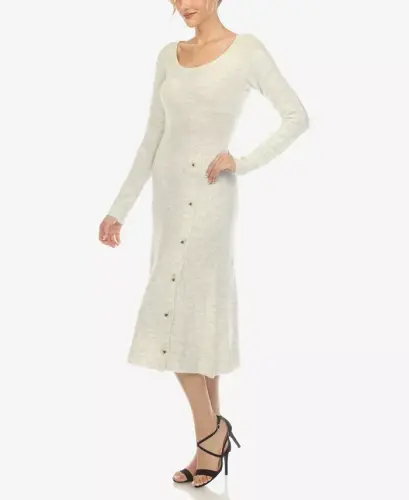 Women's Scoop Neck Fit and Flare Sweater Dress-Heather Gray - 3