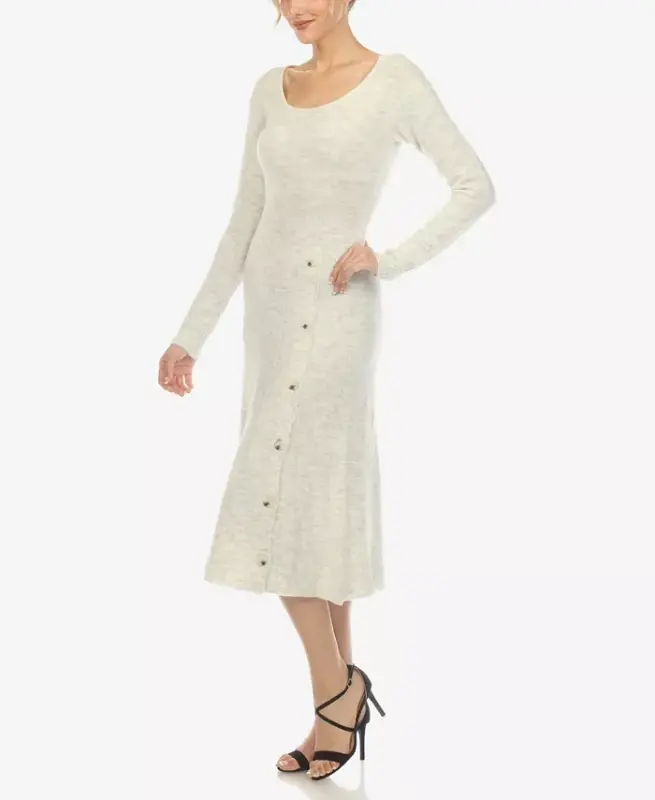 Women's Scoop Neck Fit and Flare Sweater Dress-Heather Gray - 3