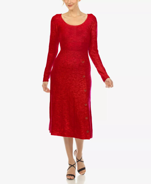 Women's Scoop Neck Fit and Flare Sweater Dress Red - 1