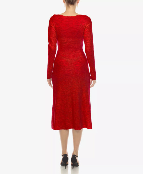 Women's Scoop Neck Fit and Flare Sweater Dress Red - 2